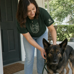 Custom German Shepherd Outline T-Shirt - Minimalist Embroidered Pet Photo Line Art Tee & Name for Dog Parent