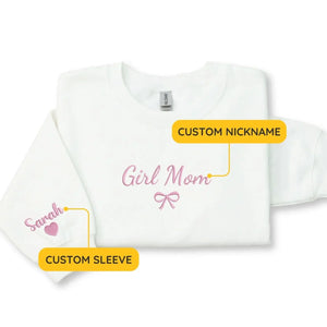 Custom embroidered girl mom sweatshirt with kids names personalized mother's day gift for mom