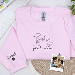 custom girl mom embroidered sweatshirt from photo line art hoodie gift for mothers with daughters