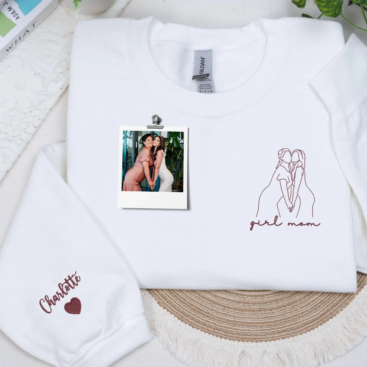 custom girl mom embroidered sweatshirt from photo line art hoodie gift for mothers with daughters