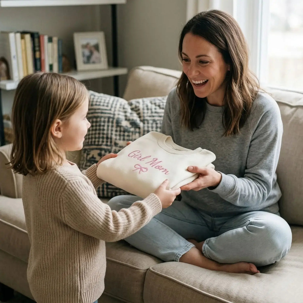 Custom embroidered girl mom sweatshirt with kids names personalized mother's day gift for mom