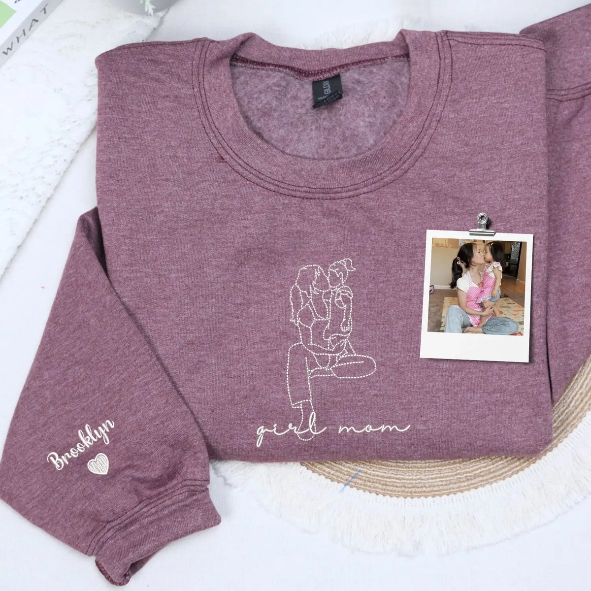 custom girl mom embroidered sweatshirt from photo line art hoodie gift for mothers with daughters