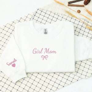 Custom embroidered girl mom sweatshirt with kids names personalized mother's day gift for mom