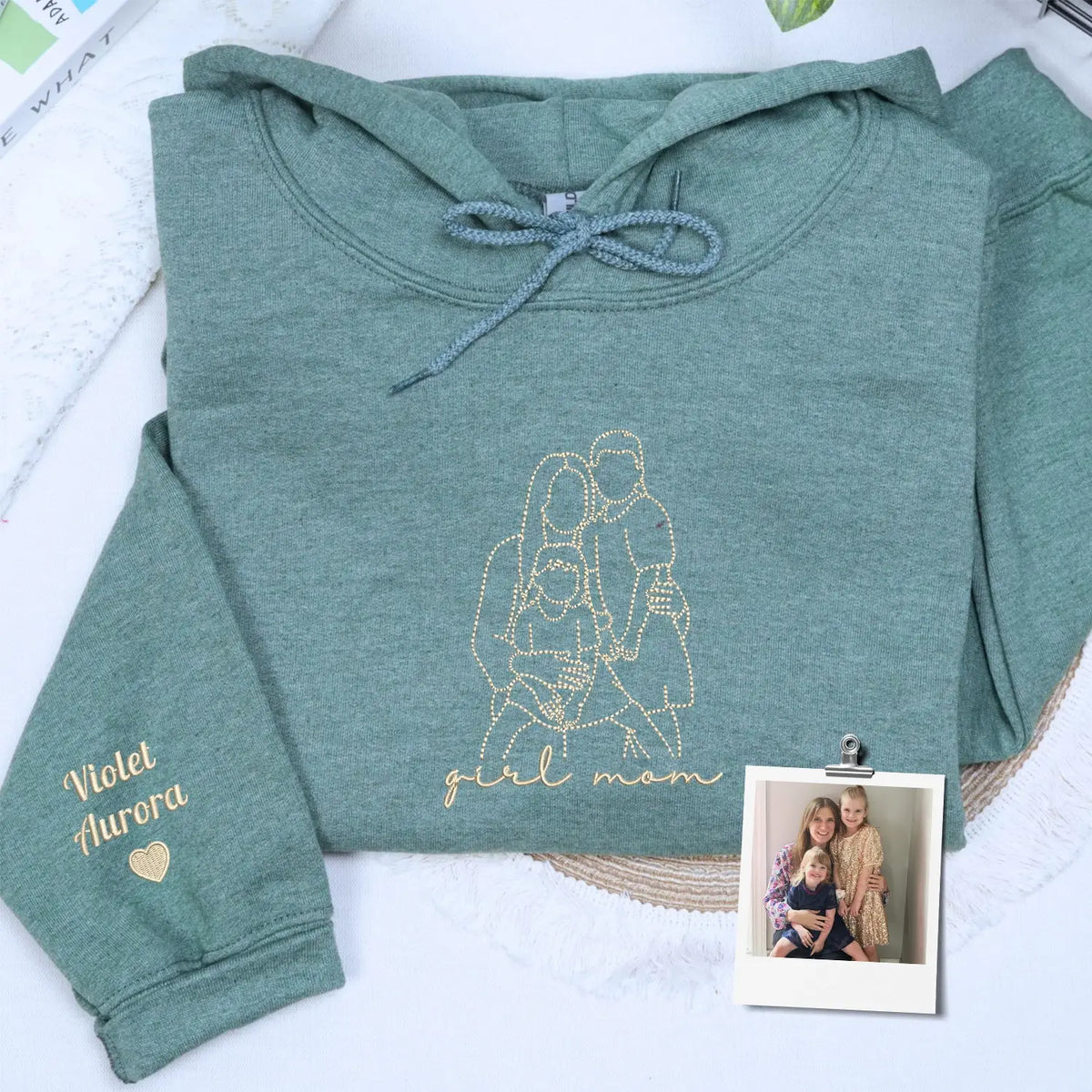 custom girl mom embroidered sweatshirt from photo line art hoodie gift for mothers with daughters