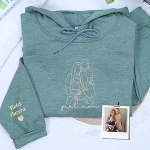 custom girl mom embroidered sweatshirt from photo line art hoodie gift for mothers with daughters