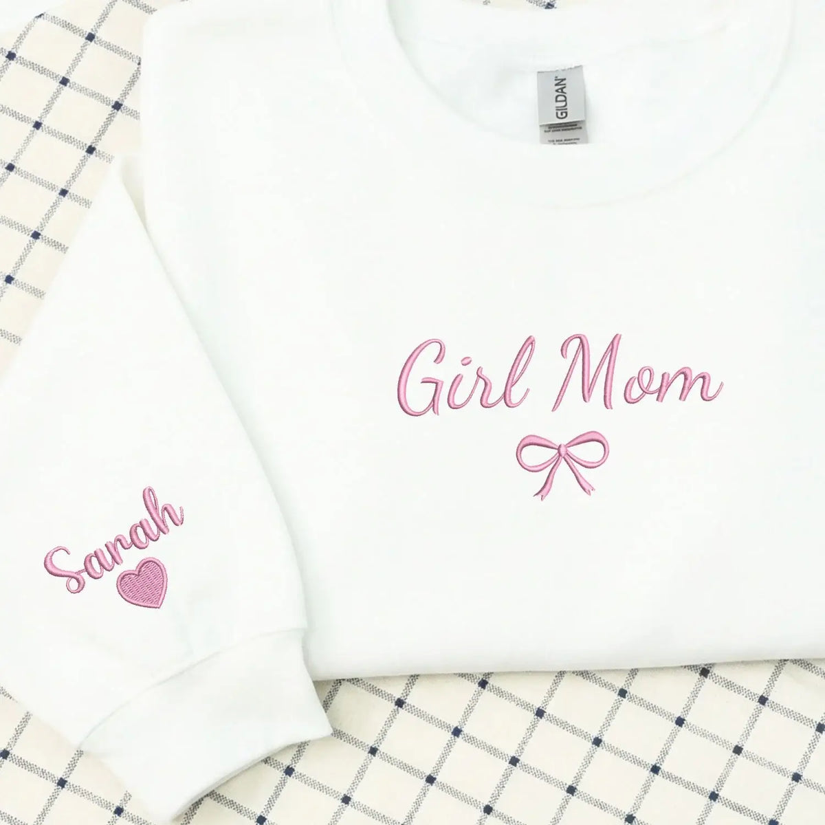 Custom embroidered girl mom sweatshirt with kids names personalized mother's day gift for mom