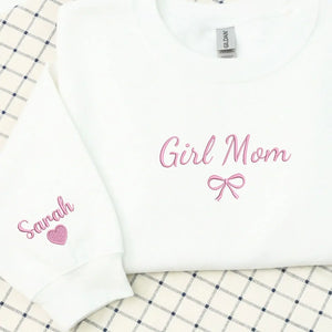 Custom embroidered girl mom sweatshirt with kids names personalized mother's day gift for mom