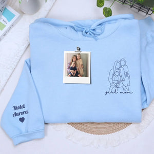 custom girl mom embroidered sweatshirt from photo line art hoodie gift for mothers with daughters