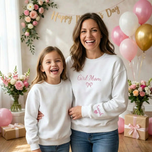 Custom embroidered girl mom sweatshirt with kids names personalized mother's day gift for mom
