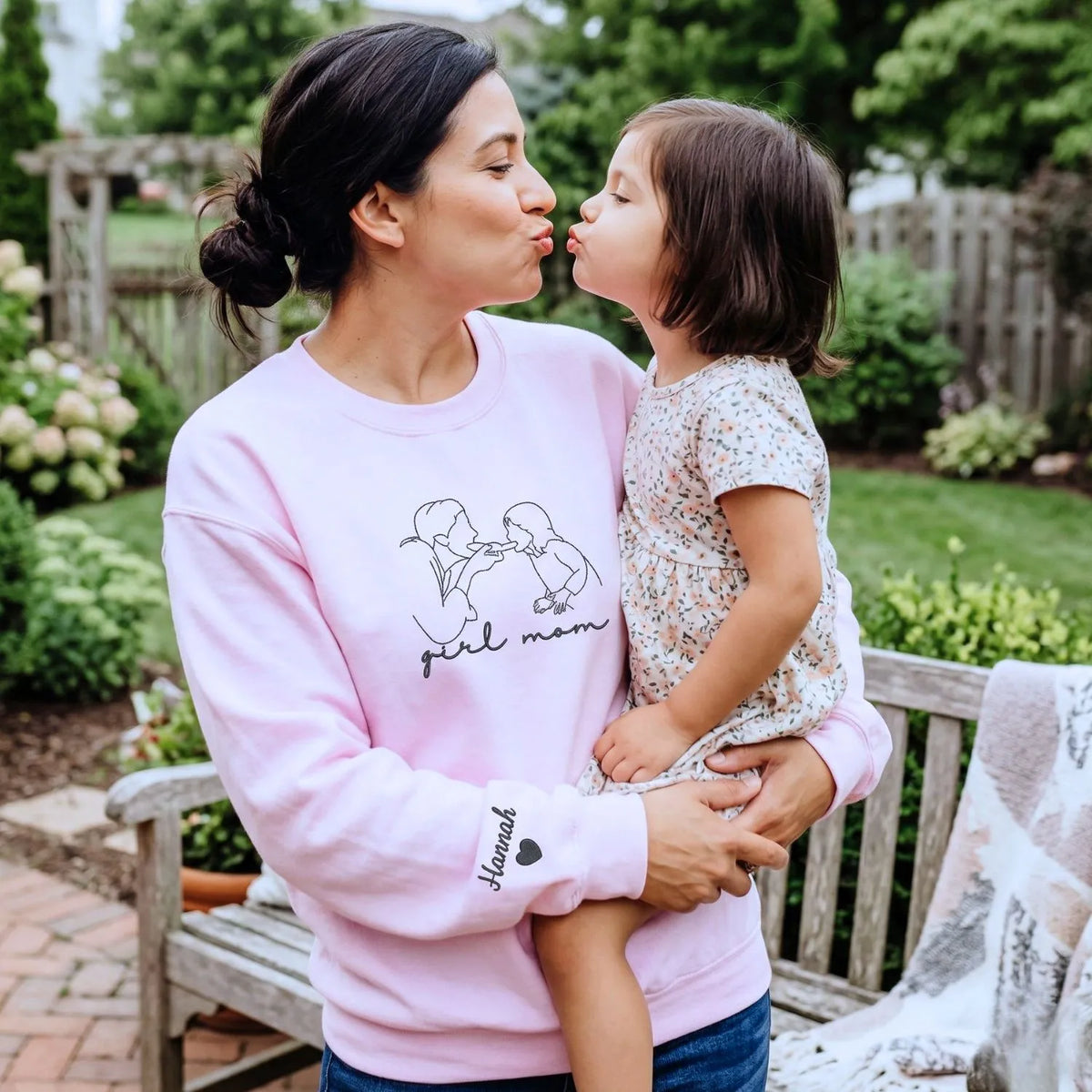 Custom Embroidered Girl Mom Line Art from Photo Sweatshirt or Hoodie, Girl Mom Gifts