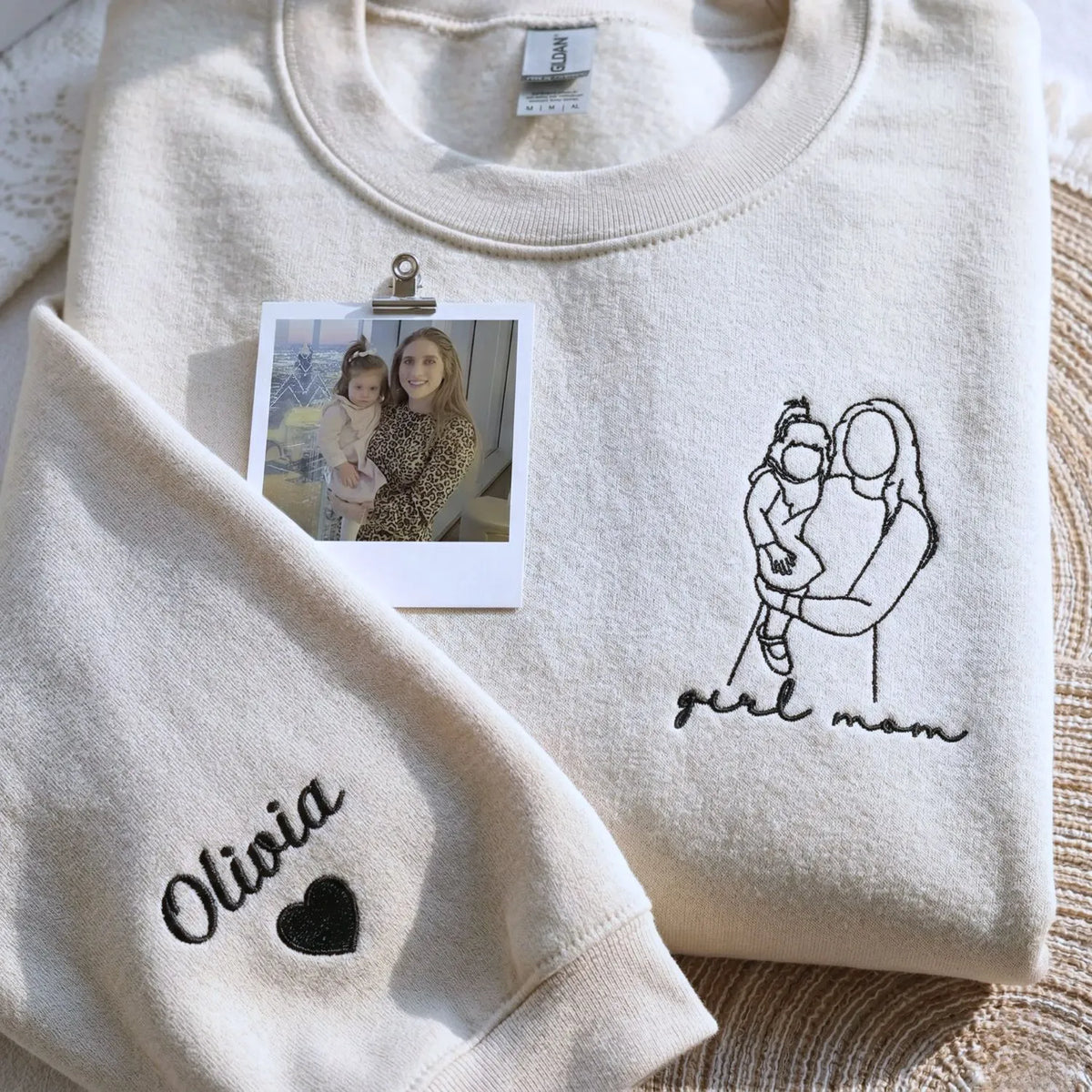 custom girl mom embroidered sweatshirt from photo line art hoodie gift for mothers with daughters