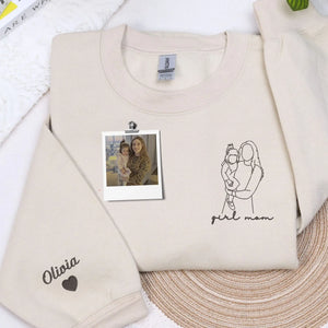 custom girl mom embroidered sweatshirt from photo line art hoodie gift for mothers with daughters