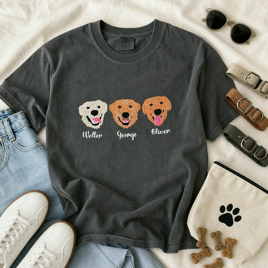 Custom Golden Retriever Portrait T-shirt for Dog Lover - Embroidered Pet Photo Full Color Pullover & Name - Dog Parent Gift