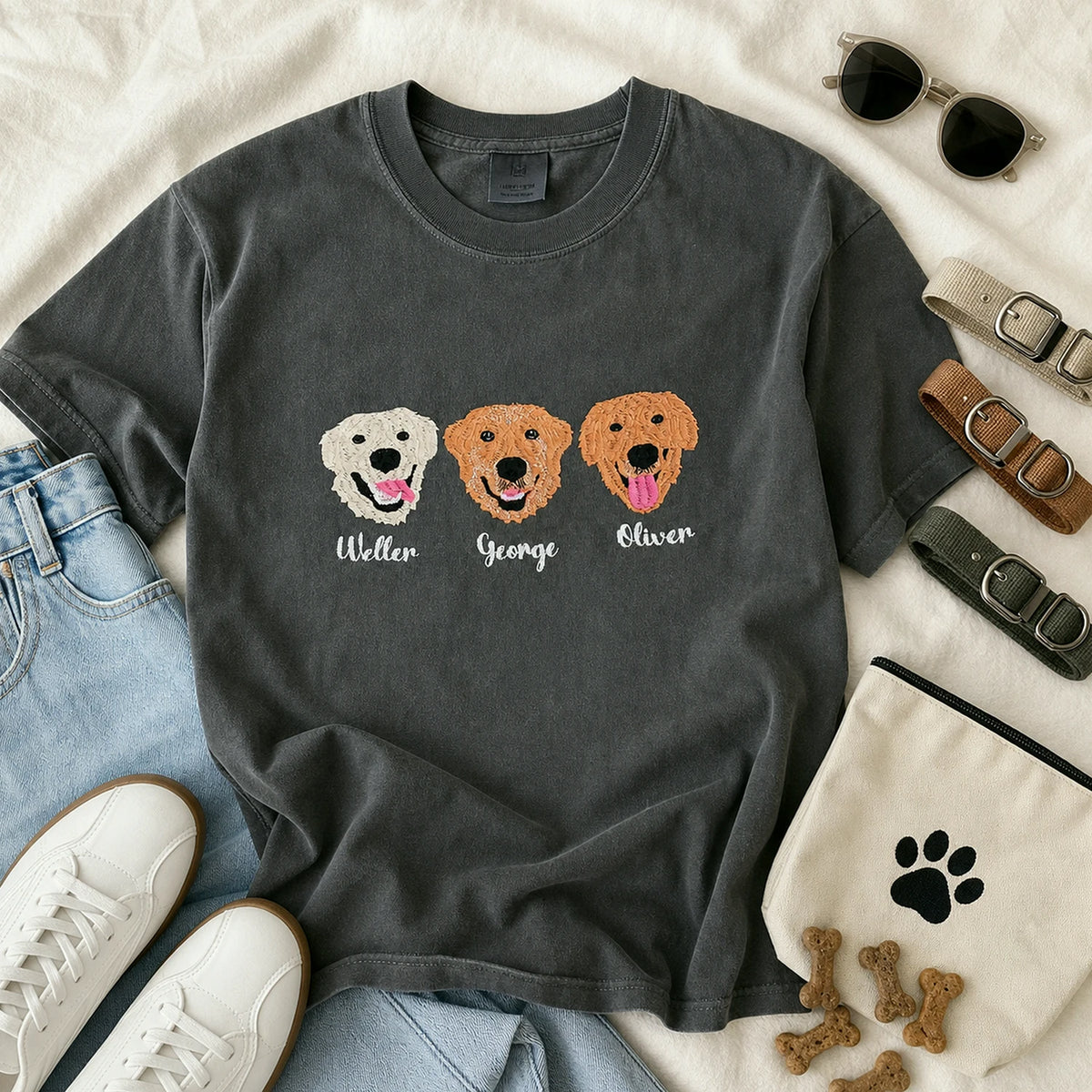 Custom Golden Retriever Portrait T-shirt for Dog Lover - Embroidered Pet Photo Full Color Pullover & Name - Dog Parent Gift