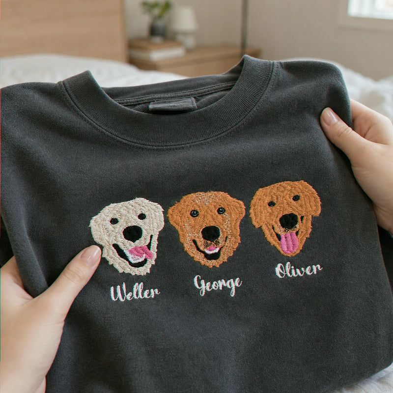 Custom Golden Retriever Portrait T-shirt for Dog Lover - Embroidered Pet Photo Full Color Pullover & Name - Dog Parent Gift