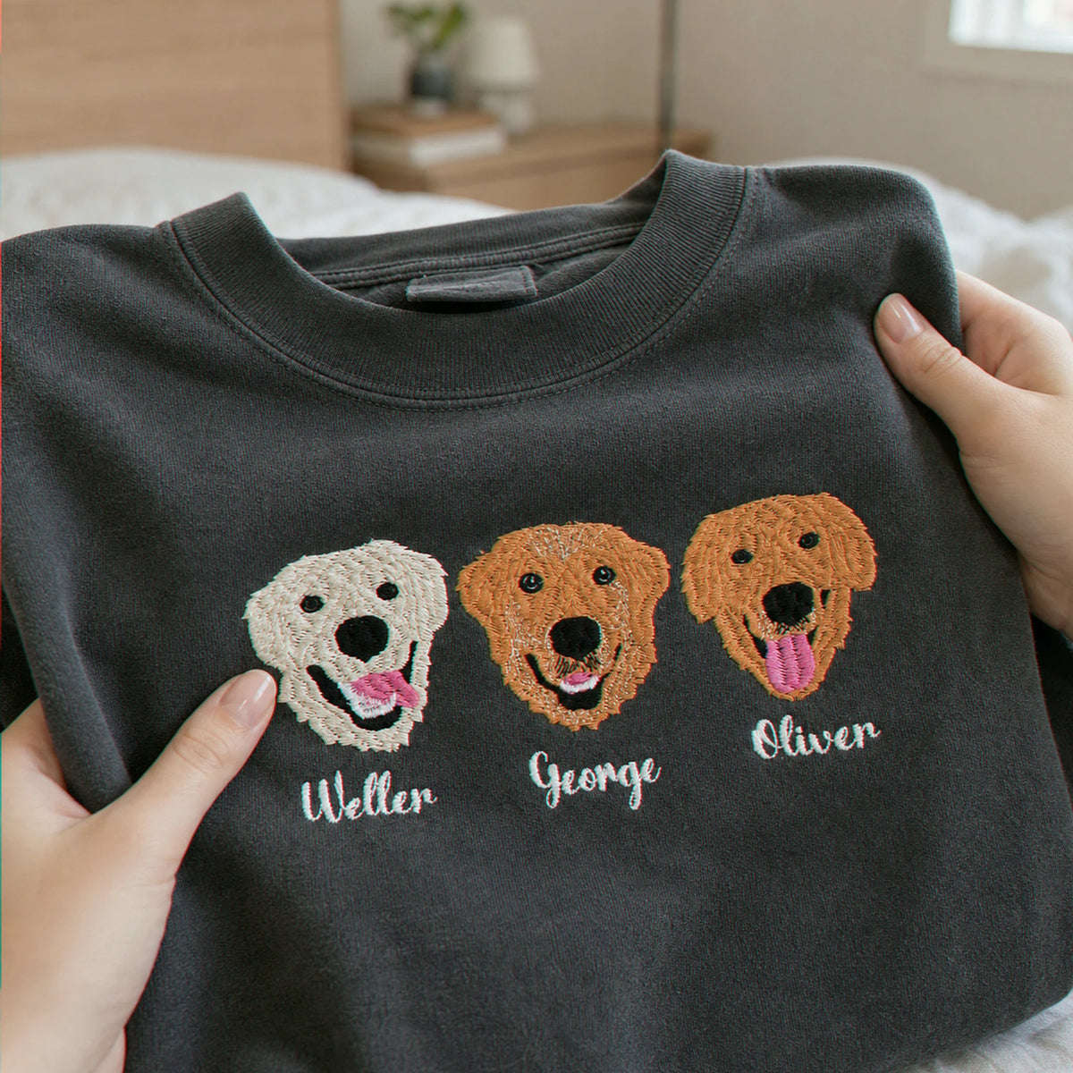 Custom Golden Retriever Portrait T-shirt for Dog Lover - Embroidered Pet Photo Full Color Pullover & Name - Dog Parent Gift