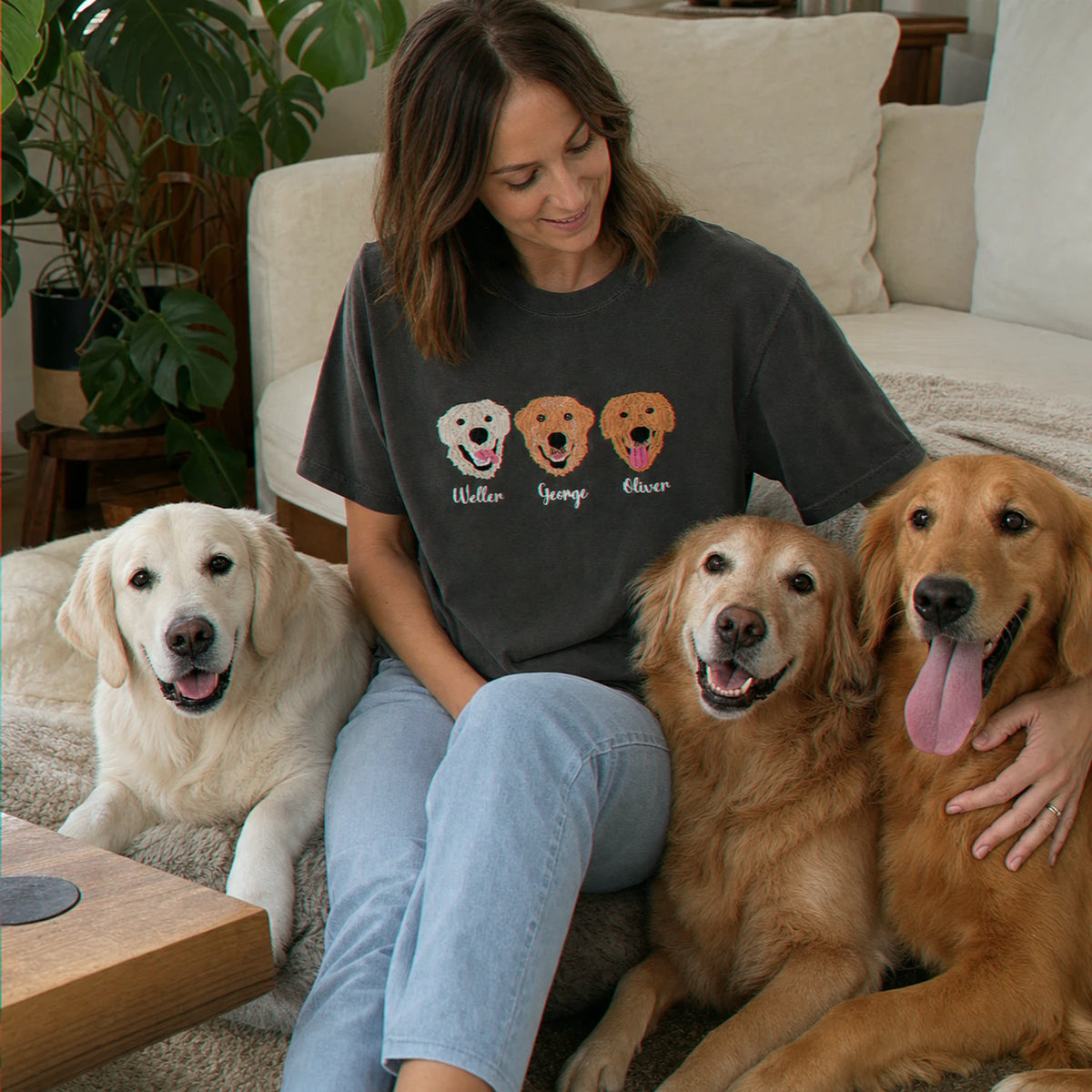 Custom Golden Retriever Portrait T-shirt for Dog Lover - Embroidered Pet Photo Full Color Pullover & Name - Dog Parent Gift