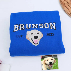 Custom embroidered shirt with golden retriever portrait and personalized sleeve name