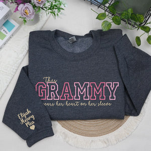 This Grammy Wears Her Heart on Her Sleeve - Custom Embroidered Sweatshirt with Grandkids' Names