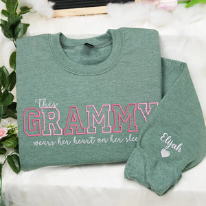 This Grammy Wears Her Heart on Her Sleeve - Custom Embroidered Sweatshirt with Grandkids' Names