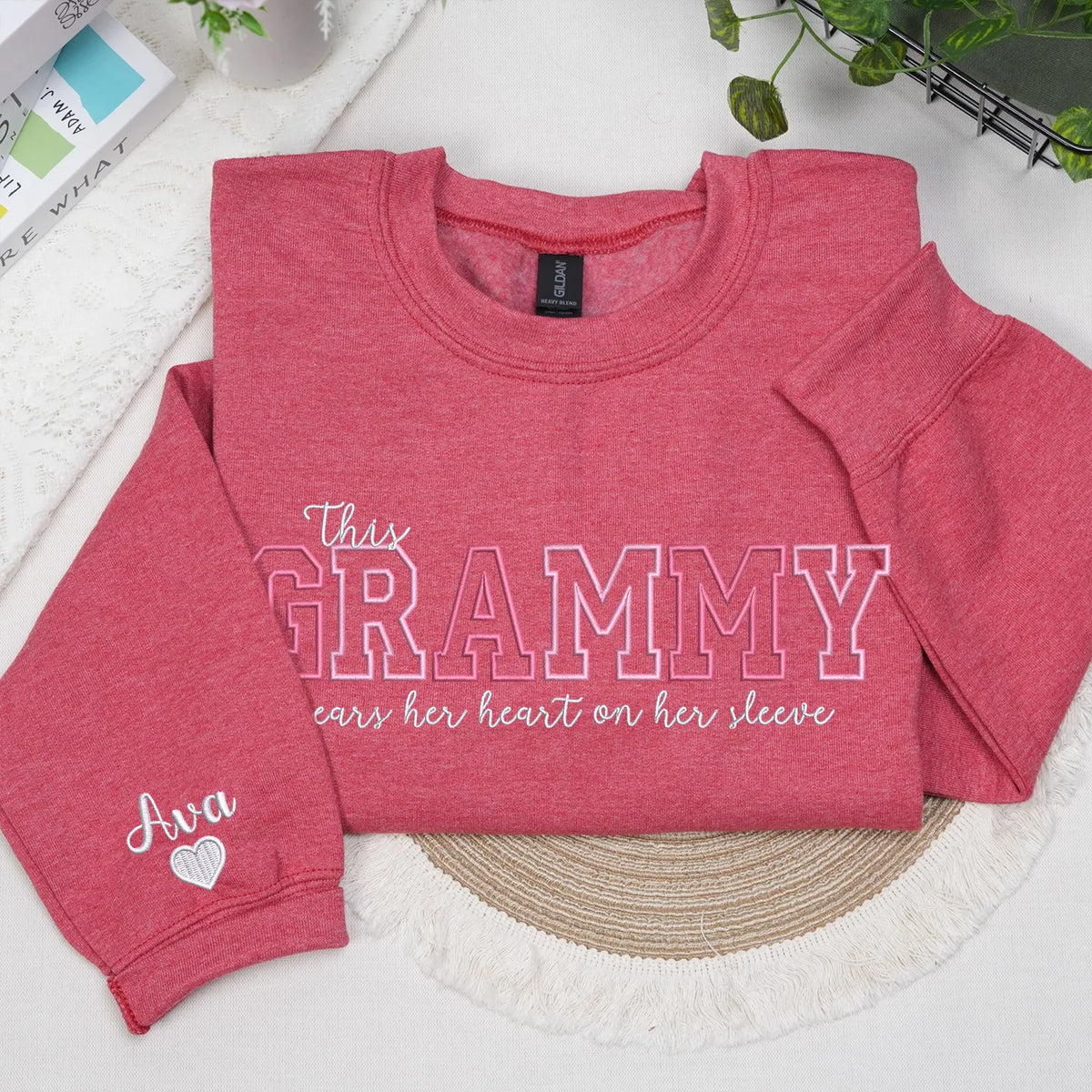 This Grammy Wears Her Heart on Her Sleeve - Custom Embroidered Sweatshirt with Grandkids' Names