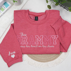 This Grammy Wears Her Heart on Her Sleeve - Custom Embroidered Sweatshirt with Grandkids' Names