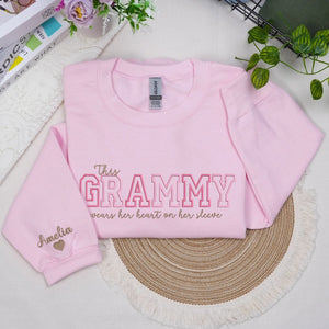 This Grammy Wears Her Heart on Her Sleeve - Custom Embroidered Sweatshirt with Grandkids' Names