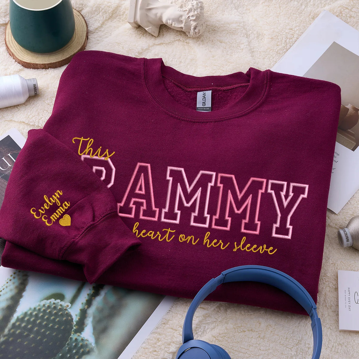 This Grammy Wears Her Heart on Her Sleeve - Custom Embroidered Sweatshirt with Grandkids' Names