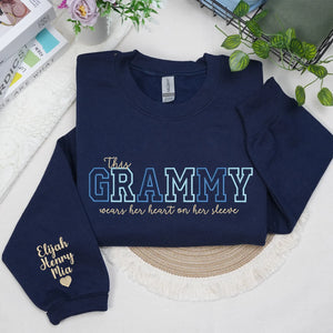 This Grammy Wears Her Heart on Her Sleeve - Custom Embroidered Sweatshirt with Grandkids' Names