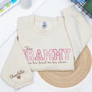 This Grammy Wears Her Heart on Her Sleeve - Custom Embroidered Sweatshirt with Grandkids' Names