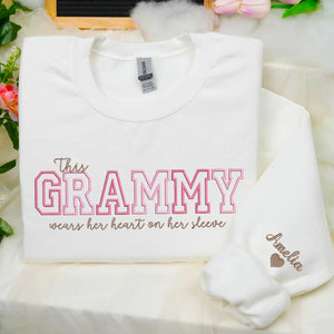 This Grammy Wears Her Heart on Her Sleeve - Custom Embroidered Sweatshirt with Grandkids' Names