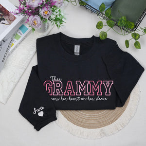 This Grammy Wears Her Heart on Her Sleeve - Custom Embroidered Sweatshirt with Grandkids' Names