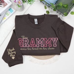 This Grammy Wears Her Heart on Her Sleeve - Custom Embroidered Sweatshirt with Grandkids' Names