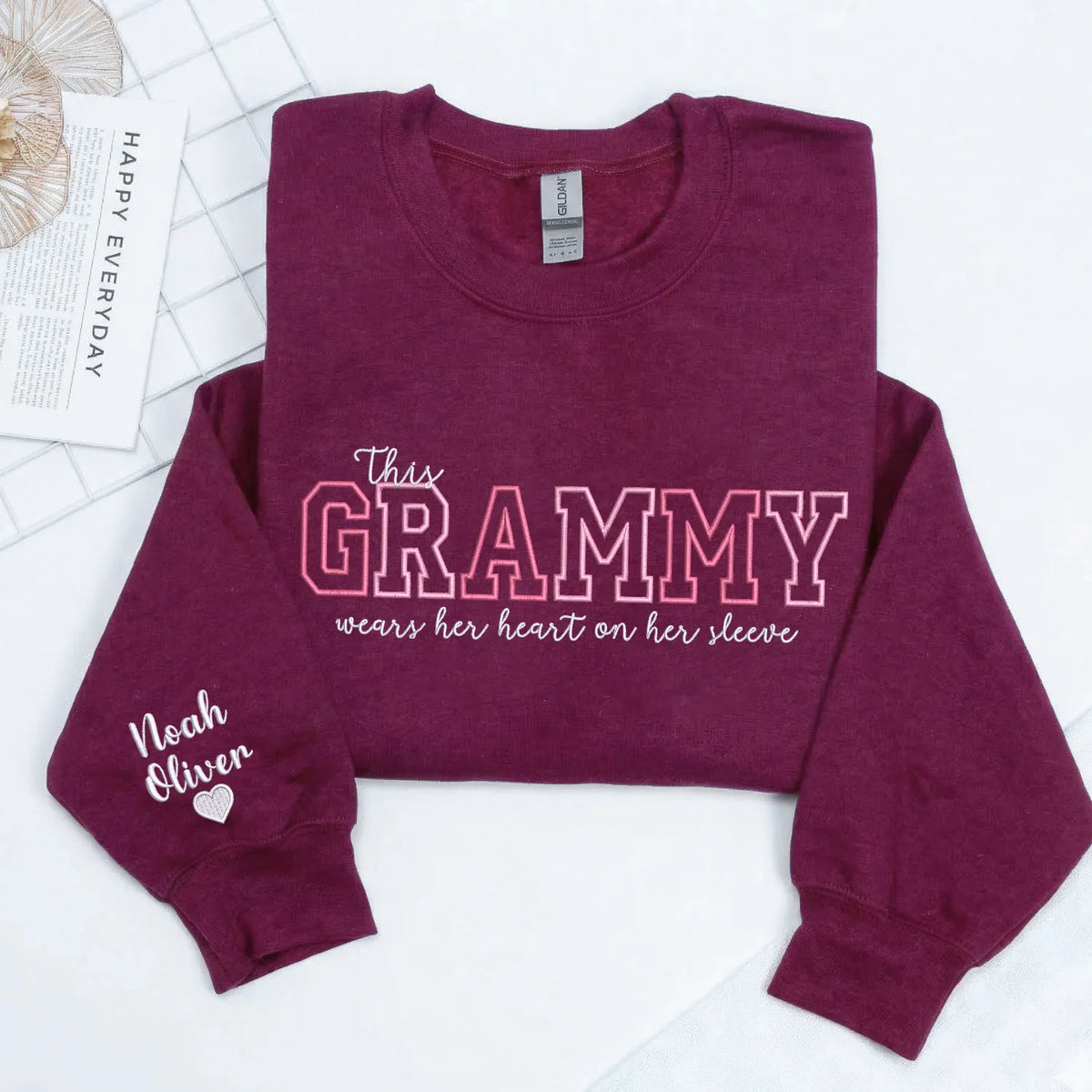 This Grammy Wears Her Heart on Her Sleeve - Custom Embroidered Sweatshirt with Grandkids' Names
