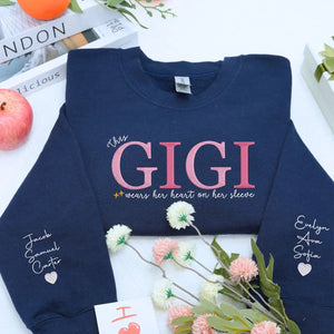 custom embroidered grandma sweatshirt with grandkids names this grandma wears her heart on her sleeve hoodie gift