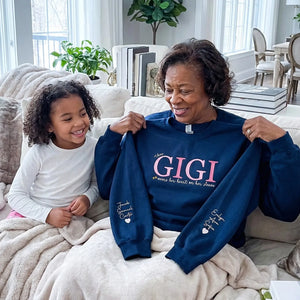 custom embroidered grandma sweatshirt with grandkids names this grandma wears her heart on her sleeve hoodie gift