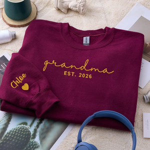 Personalized Mother’s Day Gift for Wife - Proud Grandma Embroidered Sweatshirt with Names on Sleeve