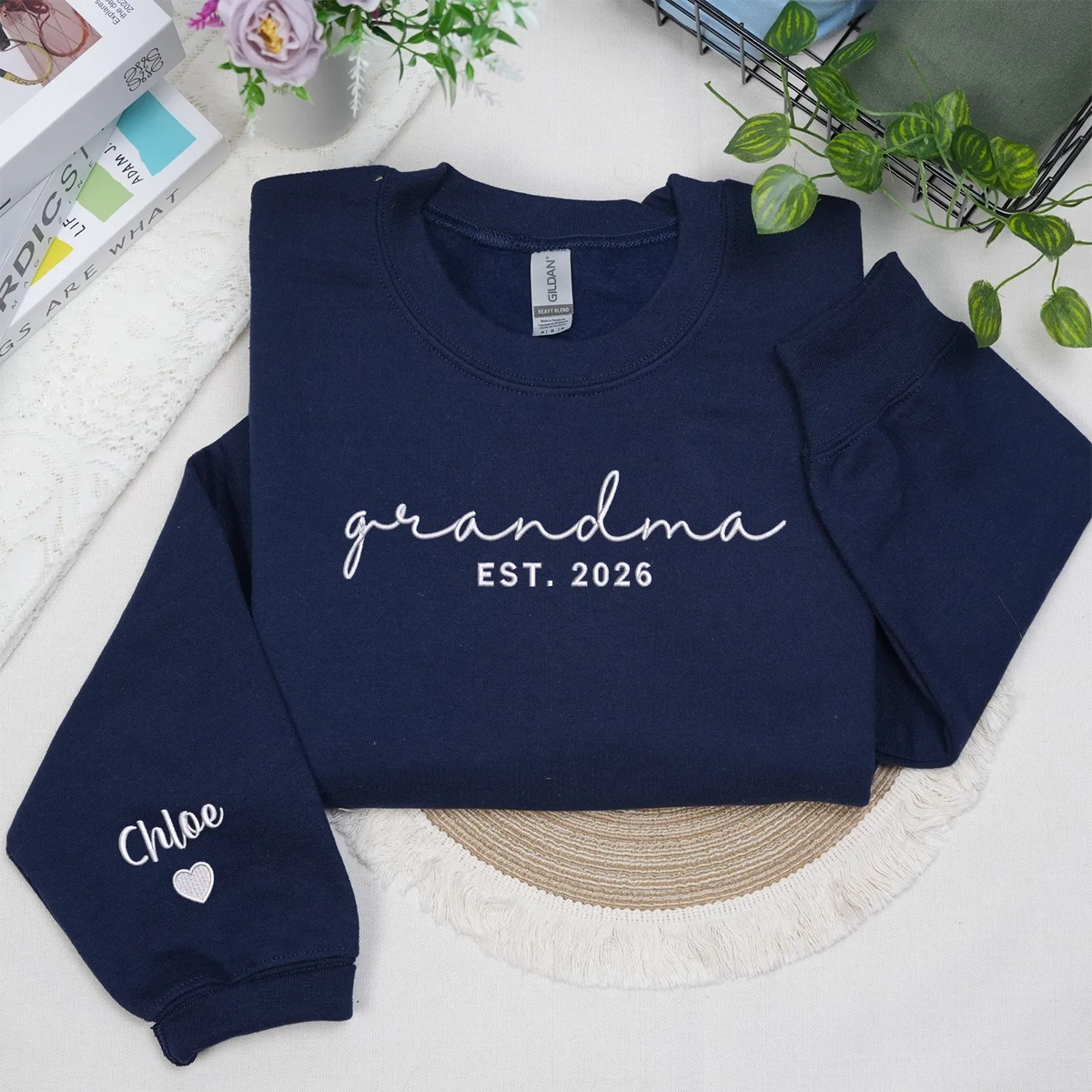 Personalized Mother’s Day Gift for Wife - Proud Grandma Embroidered Sweatshirt with Names on Sleeve