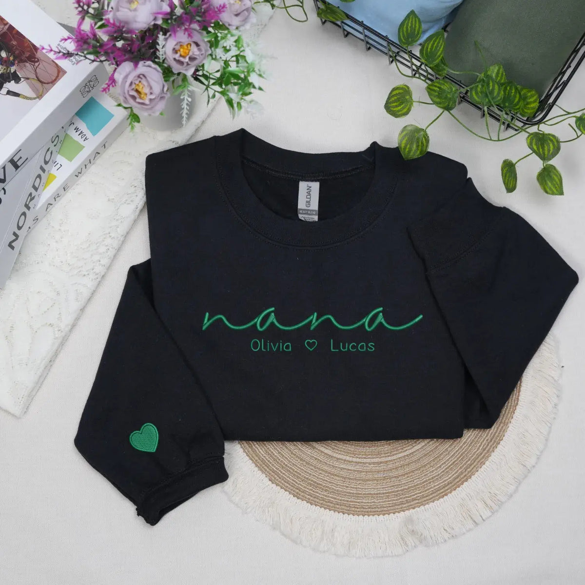 personalized grandma sweatshirt with embroidered grandkids names custom nana gigi gift