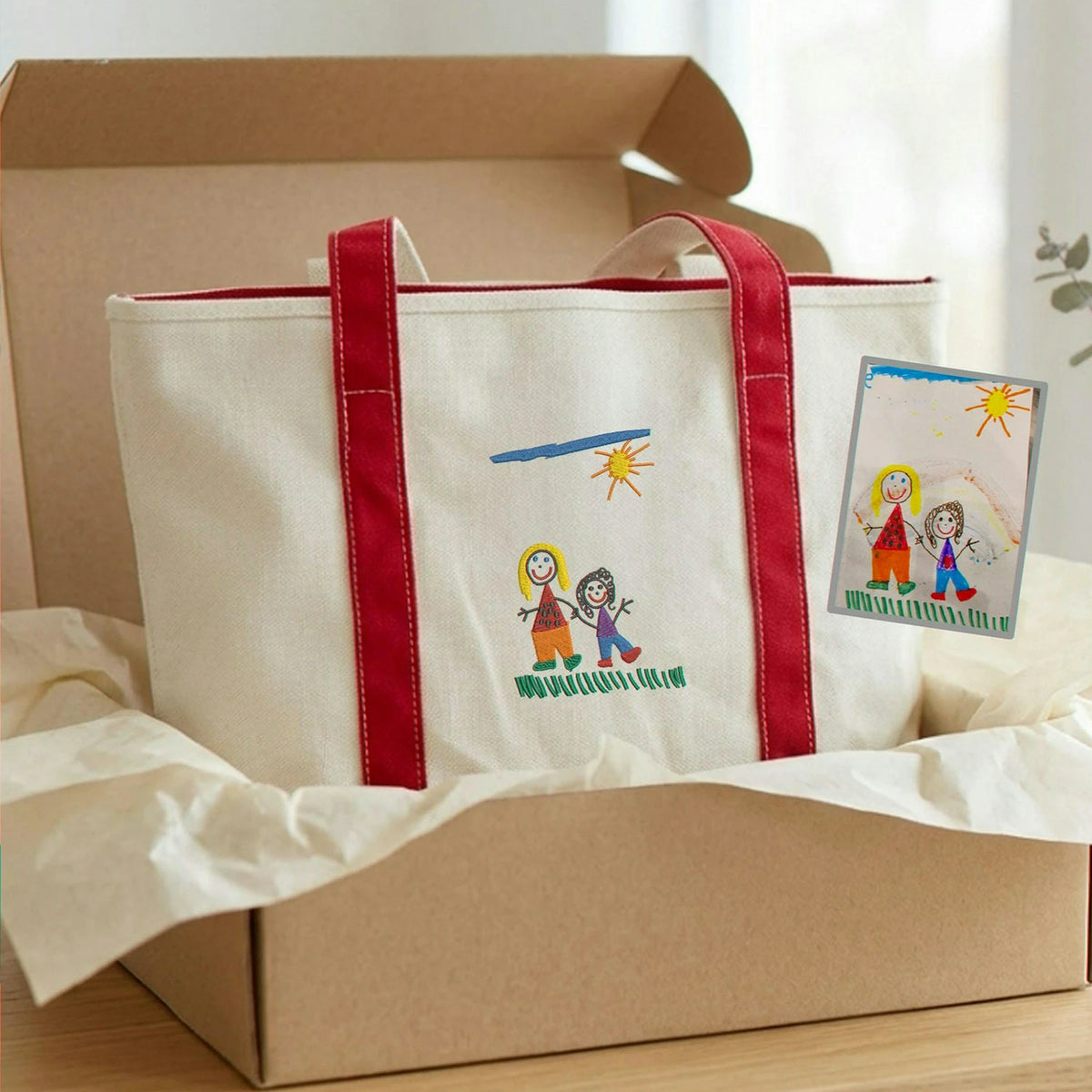 Custom Grandma Tote Bag with Kid Art, Embroidered Mimi Gift from Kids’ Artwork