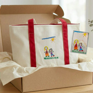 Custom Grandma Tote Bag with Kid Art, Embroidered Mimi Gift from Kids’ Artwork