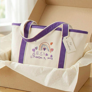 Custom Grandma Tote Bag with Kid Art, Embroidered Mimi Gift from Kids’ Artwork