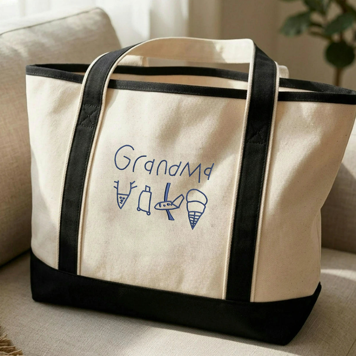 Custom Grandma Tote Bag with Kid Art, Embroidered Mimi Gift from Kids’ Artwork