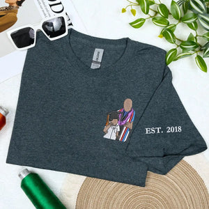 Custom embroidered World’s Best Grandpa shirt with photo portrait and sleeve text
