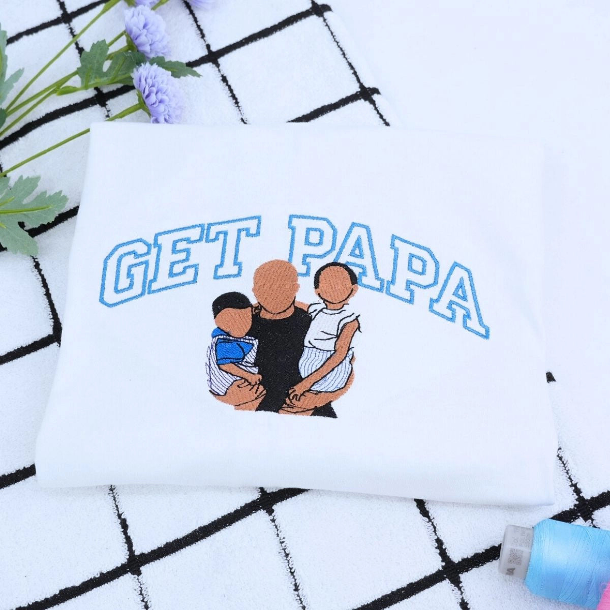 Custom Grandpa and Grandchild Photo Sweatshirt,  Embroidered Gift from Son to Father