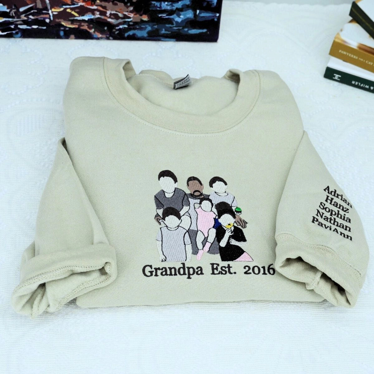 Custom Grandpa and Grandchild Photo Sweatshirt,  Embroidered Gift from Son to Father