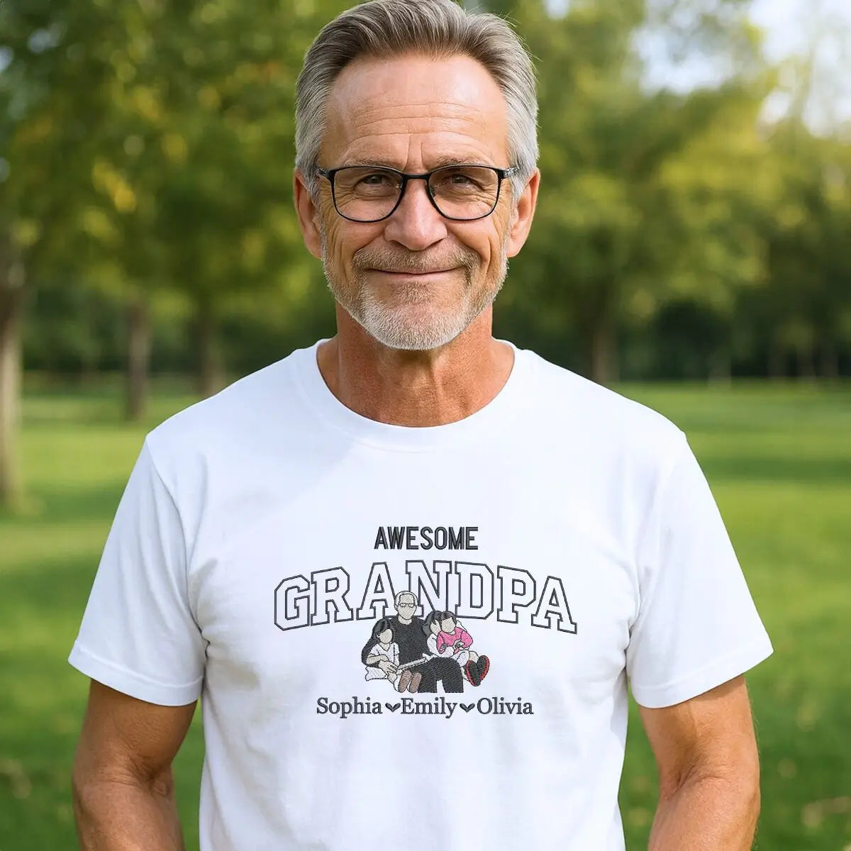 Embroidered grandpa shirt with custom photo portrait and name on sleeve