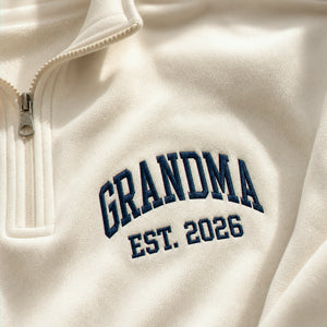Custom Grandpa Grandma Matching Quarter Zip Sweatshirt, Embroidered Kids Name Sleeve, New Grandparent Gift