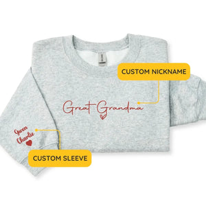 Custom embroidered great grandma sweatshirt with kids names personalized Mother's Day gift for grandma