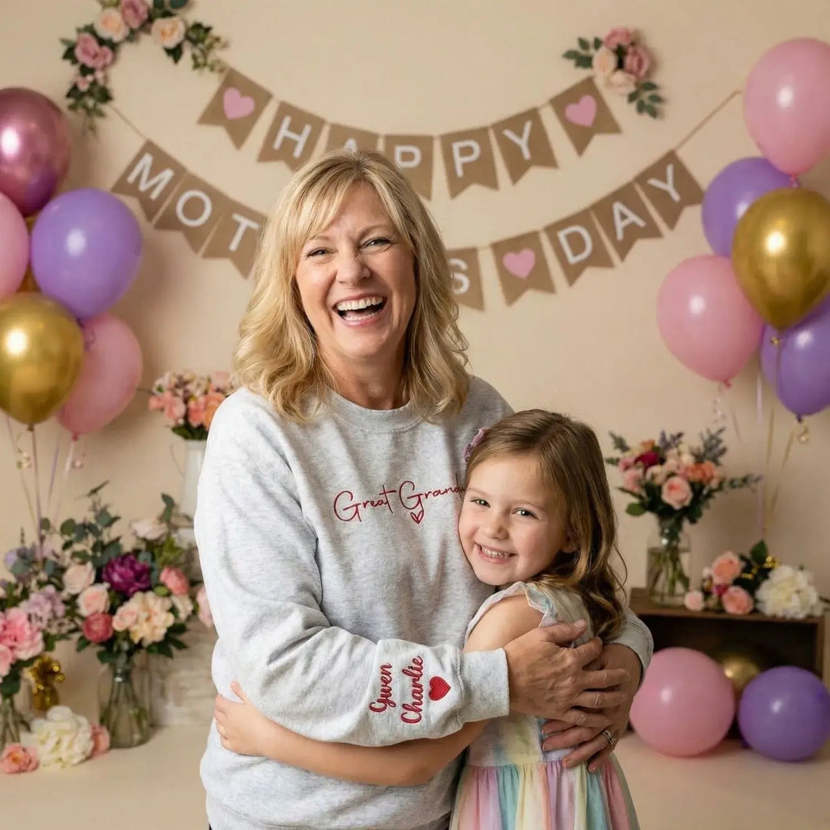 Custom embroidered great grandma sweatshirt with kids names personalized Mother's Day gift for grandma